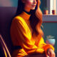 girl-yellow-sweater-sits-chair-looks-out-window