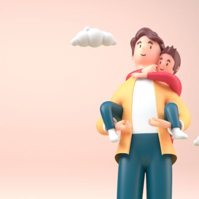 Father Holding his Son on His Back. 3D Illustration